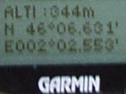 GPS showing posistion N 46�06.631 E 002�02.553