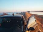 Dam to Alro island, with clear blue sky in the sunset